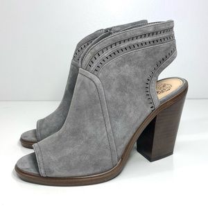 Vince Camuto Koral Gray Greystone Suede Perforated Open Toe Bootie Ankle Boots 9